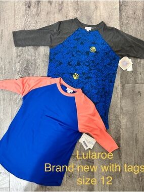 LuLaRoe Blue & Coral Raglan Twin Set